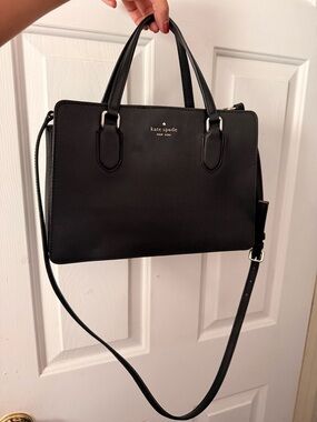 kate spade Black Leather Satchel with Detachable Strap